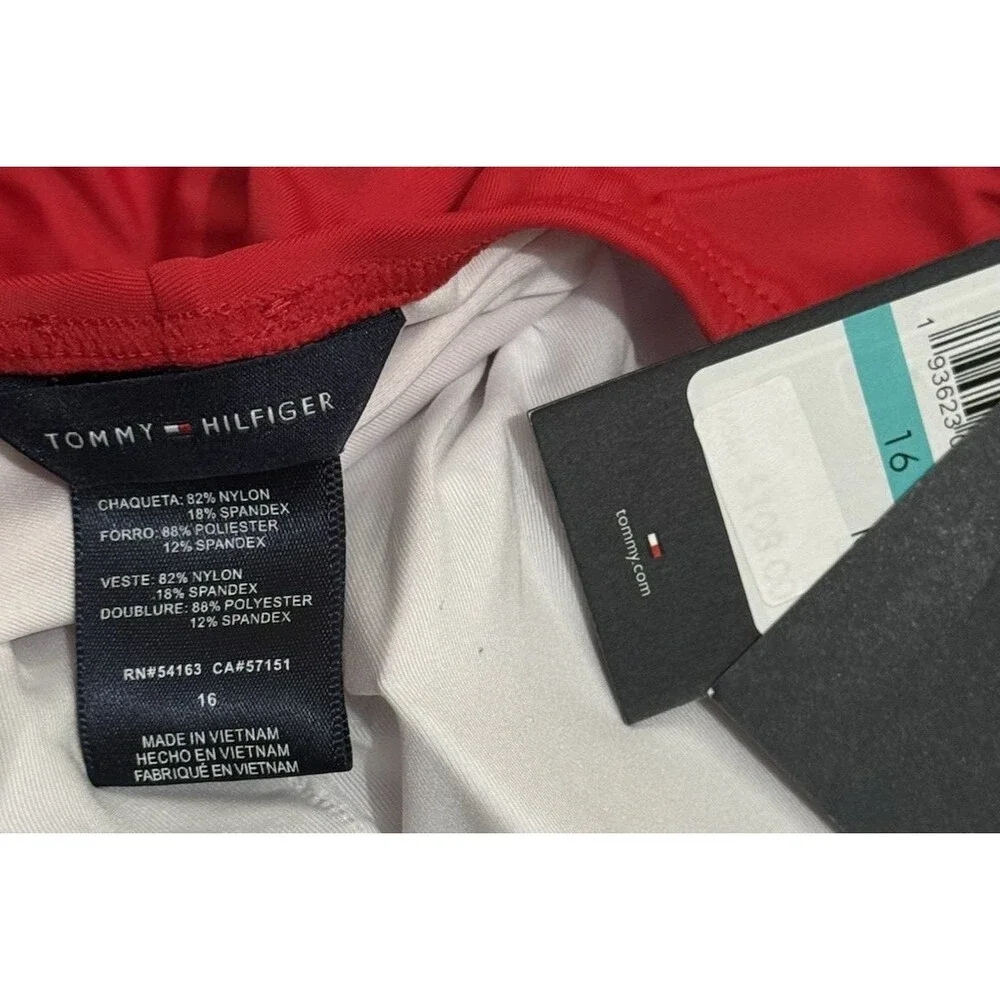 Tommy Hilfiger One Piece High Cut Cheeky Tank 16 NWT Red Ruched UPF Preppy Swim‎